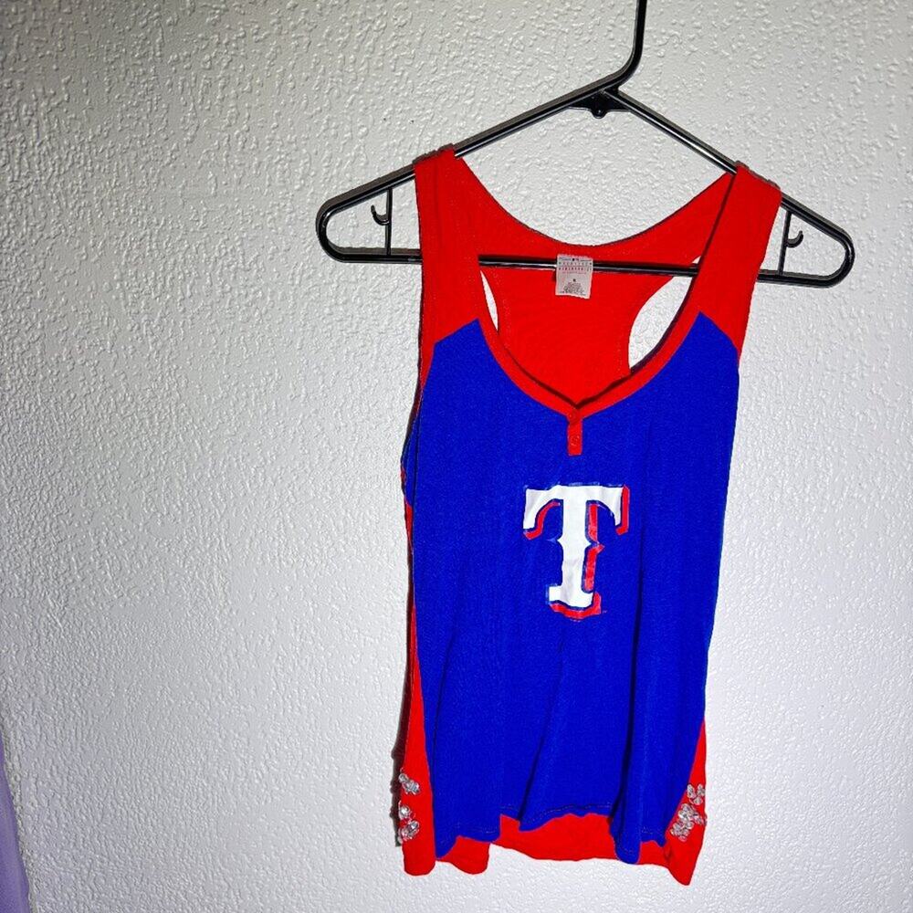 Texas Rangers Women's Racerback Tank Top Rhinestone Bling Detail MLB Officia